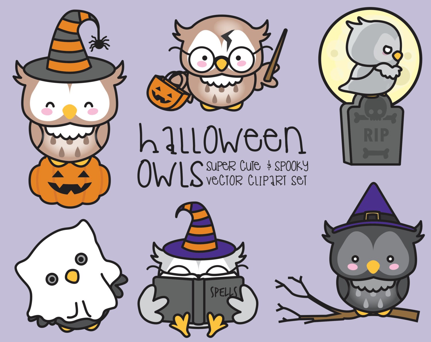 Download Premium Vector Clipart Kawaii Halloween Owls Cute