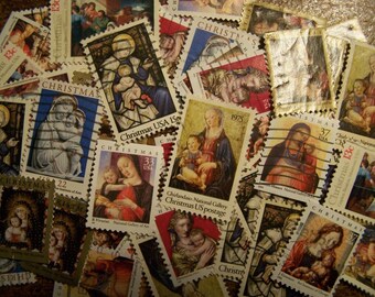 Madonna and Child/Mixed Religious Lot of 100 Christmas Postage Stamps - United States