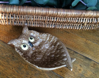 Vintage Ceramic Owl Trinket Dish,Soap dish, Incense Holder, Spoon Rest, Brown Owl Dish, Owl Lover, 1970's