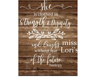 Proverbs 31:25 She is clothed in strength and dignity and laughs without fear of the future SVG DFX Cricut Christian svg, Commercial use
