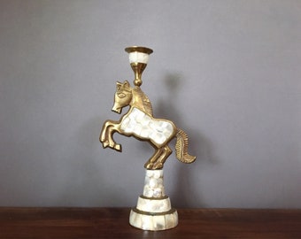 Brass and Mother of Pearl Candlestick