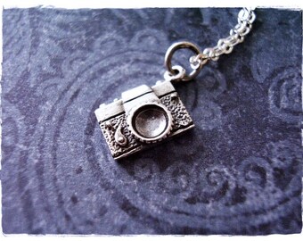 Tiny Camera Necklace - Tiny Sterling Silver Camera Charm on a Delicate Sterling Silver Cable Chain or Charm Only