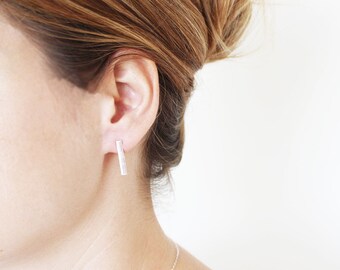 Silver bar post earrings, Silver plated minimalist bar earrings, Silver bar studs, Silver posts bar earrings.