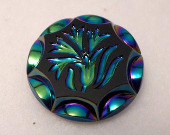 Czech glass button - black + Ab finish - 27mm
