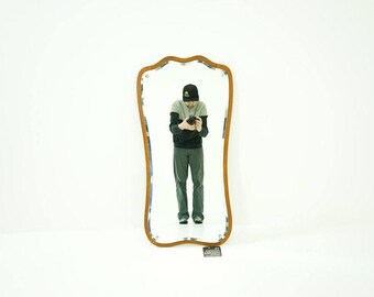 308-169.26 Danish Mid Century Modern Teak Beveled Wall Mirror