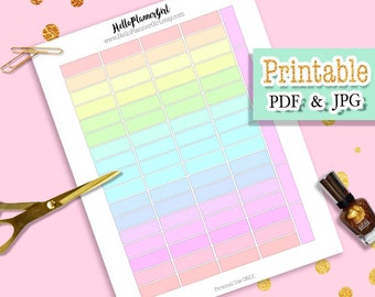 Pastel Quarter Boxes Printable, Unicorn Colors Stickers, Multi Light Tone Colors / Delicate Colors Labels, Soft Rainbow Planner Stickers PDF