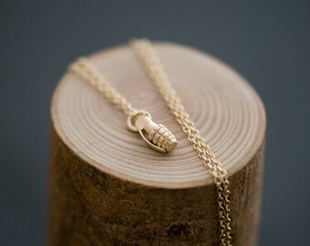 Gold Grenade Necklace - Gold Hand Grenade Necklace - 9ct Gold Pendant necklace - Grenade Charm Necklace - FREE SHIPPING
