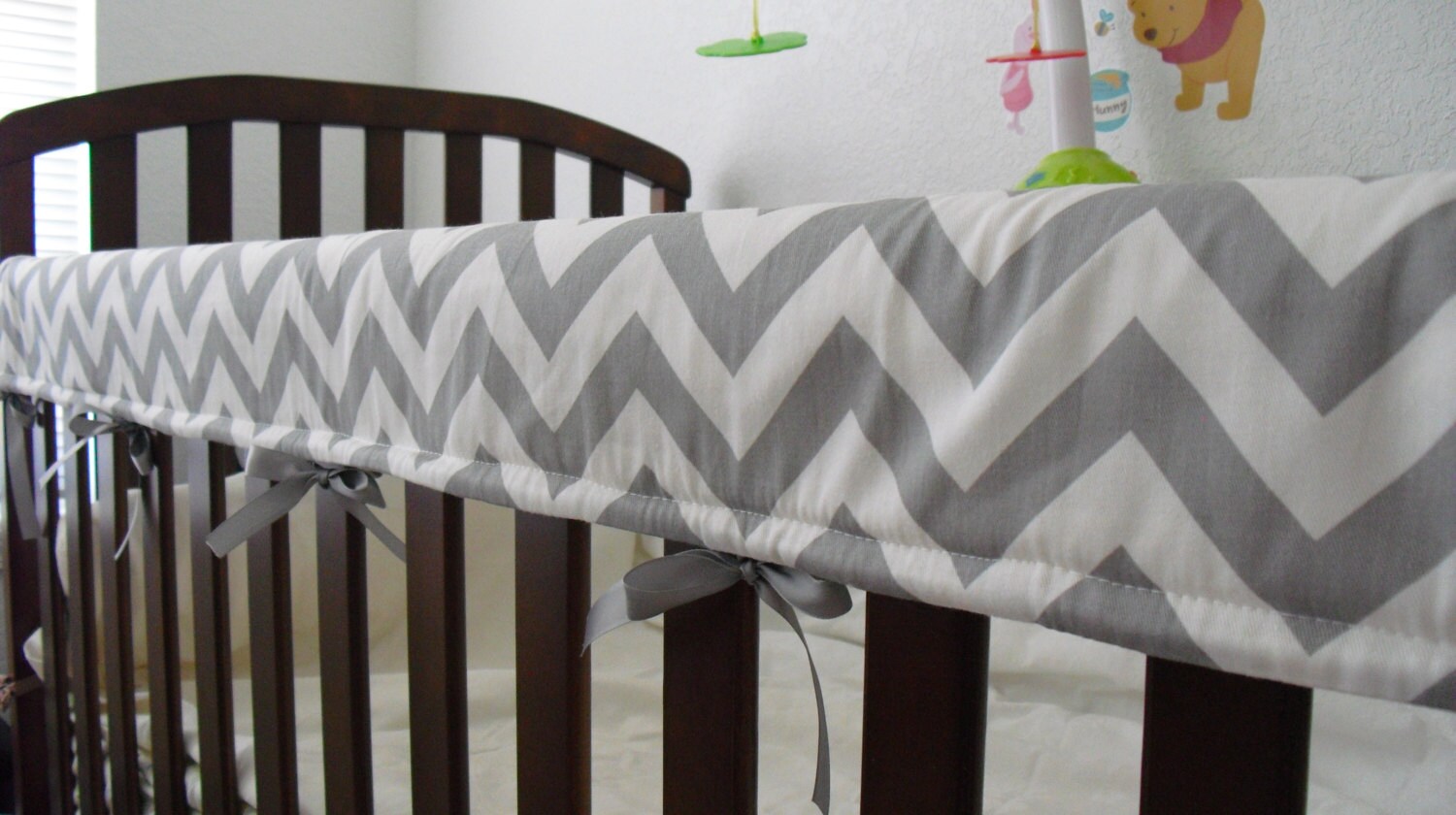 10 x 51 Crib Teething bumper grey white chevron