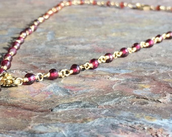 Garnet gemstone gold statement necklace