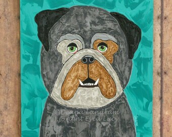 Bulldog Painting - Original Artwork - Whimsical Dog On 8 X 10 Gessobord Panel - Textured Wall Hanging