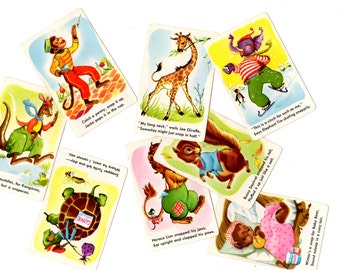 8 Vintage Animal Snap Game Cards - Mixed Media, Altered Art, Assemblage, Scrapbooking, Art Journal Supplies