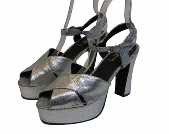 Silver Glitter Luichiny Platform Sandal Shoes Made In Spain Womens US Size 11