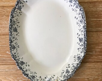 LARGE Antique Ironstone Platter blue and white transferware Bridgewood & Son farmhouse antiques