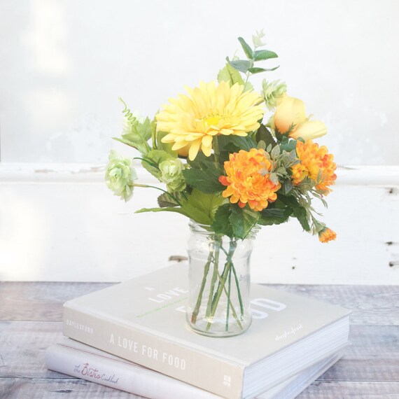 Summer floral arrangement Yellow faux flowers Harvest