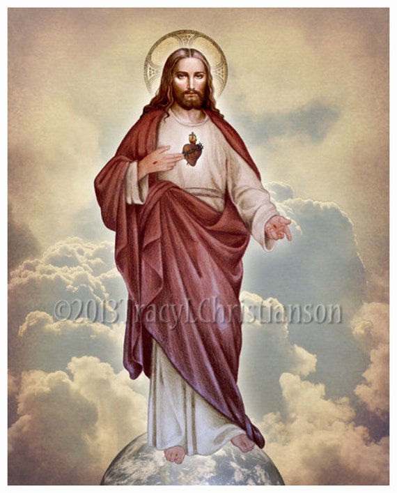 The Sacred Heart of Jesus full body Catholic Art Print Free