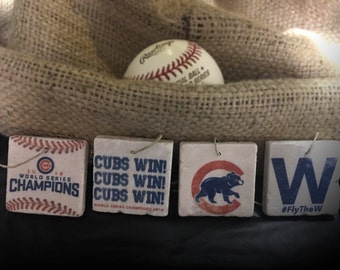 Chicago Cubs Ornament - Chicago Cubs World Series (Set of 4 Designs) Tumbled Marble 2in. x 2in.