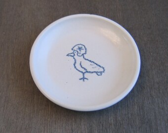 Spoon Rest or Tea Bag Holder * Coffee Spoon Rest / Ring Holder with Pigeon wearing Star Helmet * Pottery Ceramic Bird Dish, Trinket Dish