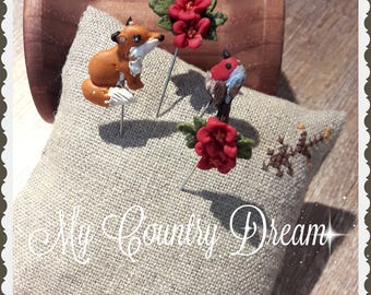 Handmade Pins "spring" - set of 4 pcs. polymer clay pin.