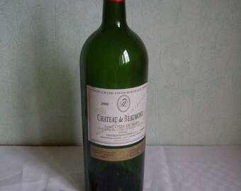 French Vintage Bordeaux bottles empty / Vintage Magnum Beaumont Castle / wine bottle / Glass Art.