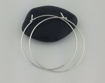Thin 1.5" Silver Hoop Earrings, Hammered Hoop Earrings, Silver Hammered Hoops, Argentium Sterling Silver, Hoop Earrings, Hammered Earrings