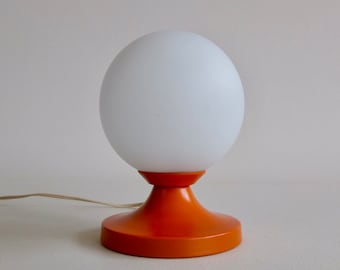 Mid Century Modern Pedestal Bubble Desk Lamp / Globe Light /Space Age Lighting / 70's Retro Decor / Orange White