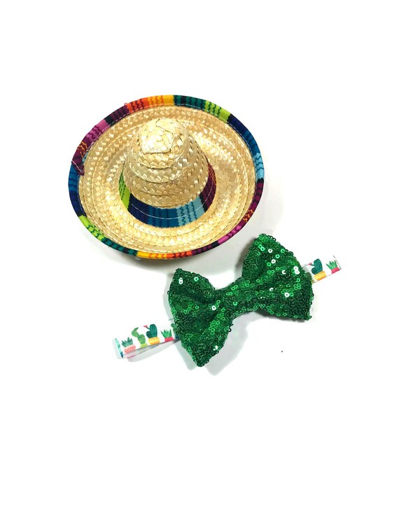 Sombrero + Bow Tie || Mini Sombrero || Dog Hat || Straw Hat || Mini Sombrero || Fiesta Party || Fiesta Hat