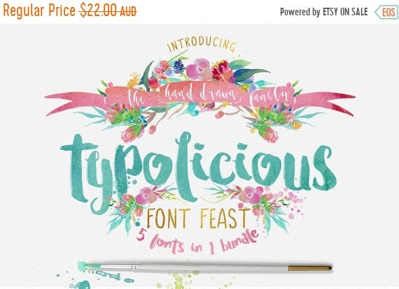 70% OFF Sale Typolicious Font Bundle - Third Storey - 5 Fonts in one bundle - Brush, script, Bold, Hand drawn