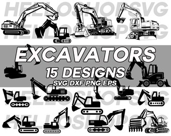 excavator svg, clipart, construction vehicle, digger vehicle, digger svg, decal, stencil, vinyl, cut file, iron on, eps, dxf, die cut