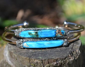 Turquoise Bracelet, Turquoise Jewelry, Pyrite, Gold, Silver, Raw Gemstone, Cuff Bracelet, Turquoise CuffValentines Day Gift