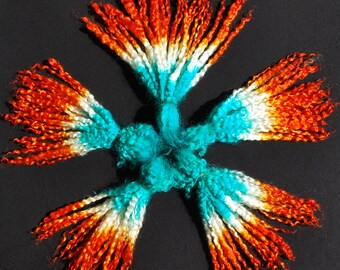 Fire And Ice Mohair Locks / 0.5 oz / Art Yarn Locks / Tail Spinning / Cruelty Free / Hand Dyed / Teal White Orange / Feels Like Silk!