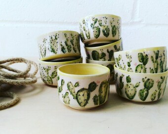 Stoneware Illustrated Cactus Pot, Birthday gift, Ceramic Planter, Wheel Thrown Handmade