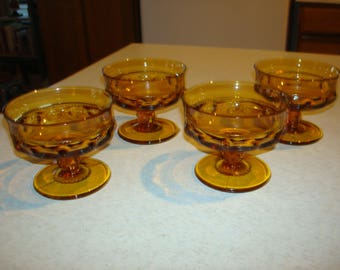 Vintage Indiana Glass Thumbprint Amber 4 Sherbert Dishes