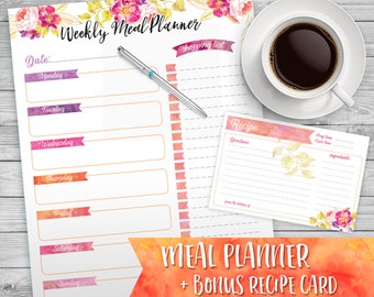 WEEKLY Meal Planner Printable, floral, Week Organizer, INSTANT DOWNLOAD