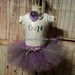 Baby girls first birthday outfit first birthday "One" bodysuit, purple, lavender and silver tutu with satin ribbon bow and matching headband