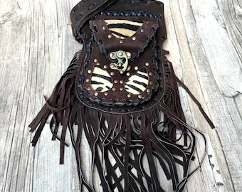 Gypsy leather Hip Bag, Fringed Festival Bag, boho fanny pack, festival fanny pack