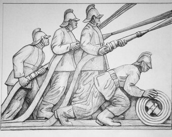 Firefighters, Unframed, A3 Graphite Pencil Drawing