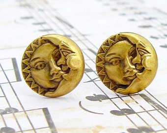 Celestial - antique brass post earrings