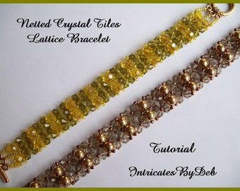 Tutorial Netted Crystal Tiles Lattice Bracelet Beading Pattern, Beadweaving Instructions, PDF, Do It Yourself