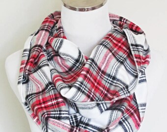 Red Plaid Infinity Scarf, Plaid Infinity Scarf, Tartan Scarf, Plaid Scarf, Loop Plaid Scarf ,Plaid Country Circle Scarf. Gray Fall Scarf