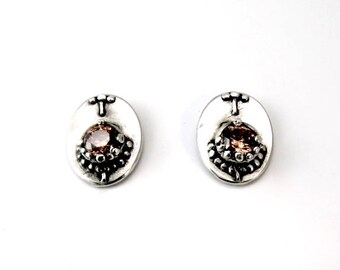 Sterling, Post Earrings, CZ, CZ Earrings, CZ Studs, Cz Posts, Stud Earrings, Silver Studs, Silver Posts, Champagne Cz, Oval Earring, 1159d