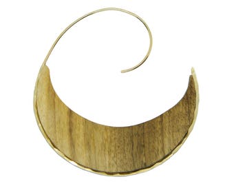 Hand-cut maple pull through earring framed with hand-forged 14k gold-fill or sterling silver Unique natural wood earring Oregon made jewelry