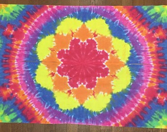 Mandala Tie Dye Tapestry Banners! Hand Dyed Cotton Sarashi, Hippie wall art decor, Rainbow Tie Dye art FREE SHIPPING!