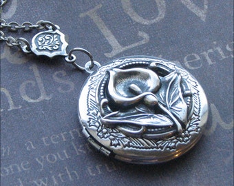 Locket Necklace - Silver Calla Lily Design - Photo Picture Jewelry - Wedding Bridesmaid Valentine Christmas Gift For Her TheEnchantedLocket