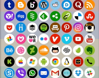 Social Media Icons, 72 logo designs, standard logo colors, circle shape, vector & bitmap images