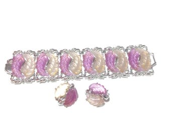 Vintage Pink and Yellow Lucite Bracelet and Earrings