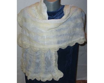 Nuno Felt Scarf,Wrap Scarf,Woman White Scarf,Woman Shawl,AU Wool Shawl,European Art Deco,Nuno Felt Skarf,Felt Scarf,Handmade