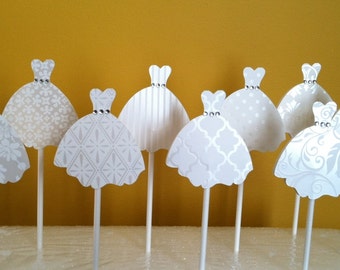 WEDDING DRESS CUPCAKE Toppers - Wedding Cupcake Toppers - Bridal Gown Set of 12