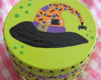 Hand Painted Love Boxes Halloween Witch Hat Green Box