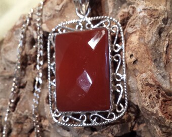 Sterling silver carnelian pendant with sterling silver chain