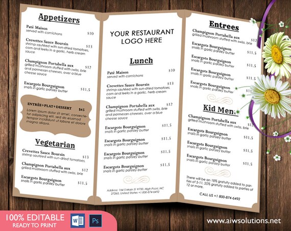 French MenuTemplates Printable Restaurant Menu Template